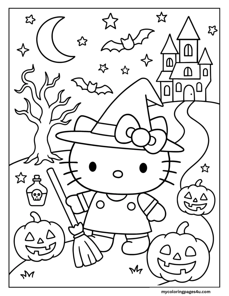 Cute Halloween Hello Kitty Coloring Page free hello kitty coloring pages — Halloween printable PDF