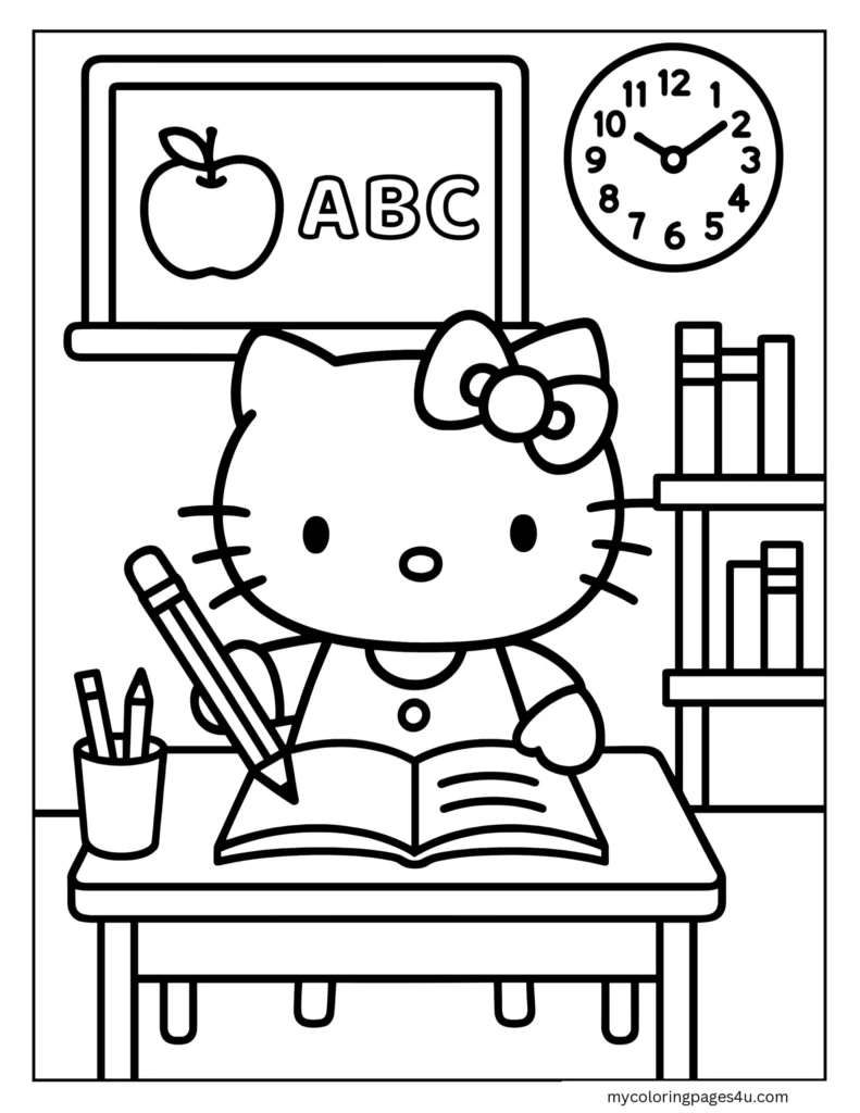 Fun Hello Kitty Holding A Heart Coloring Page