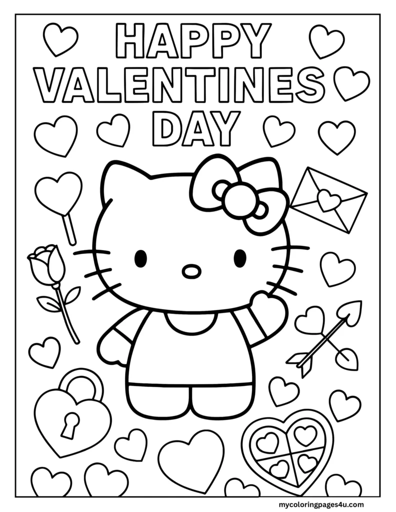 Fun Hello Kitty Valentines coloring page