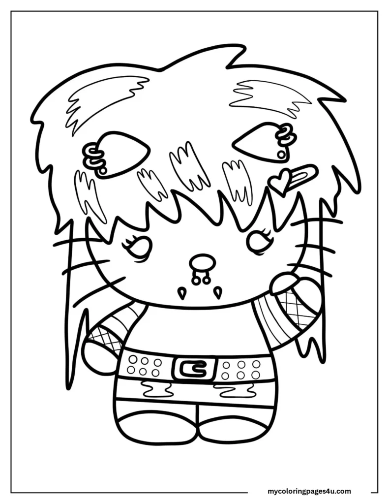 Cute goth Hello Kitty coloring page for unique printable fun.