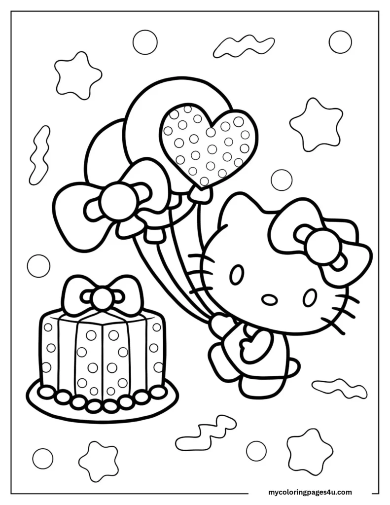 Happy Birthday Hello Kitty Coloring Page