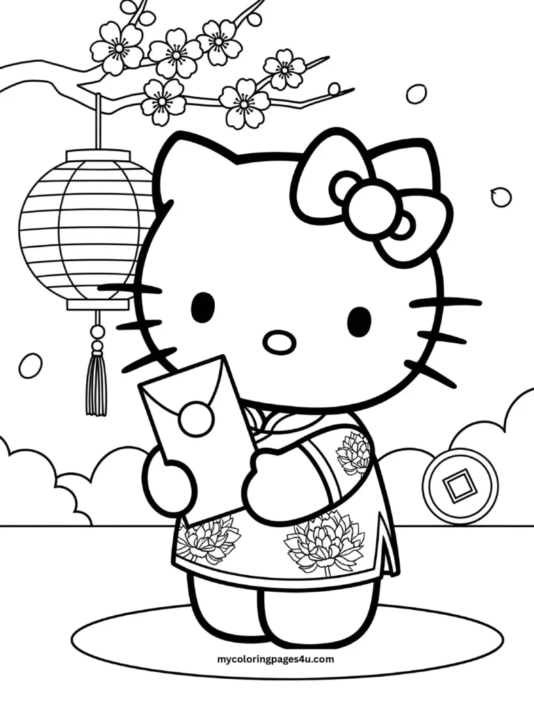Hello Kitty Celebrating Lunar New Year Coloring Page
