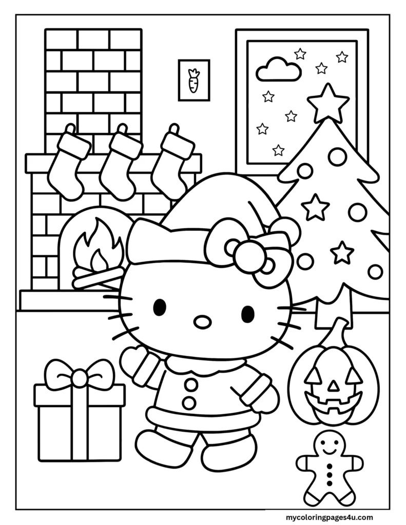 Hello Kitty Christmas Day Coloring Page