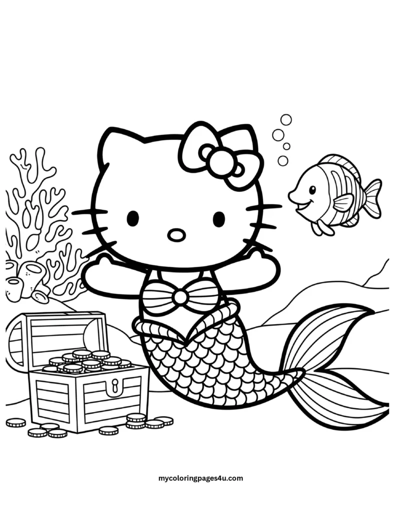 Hello Kitty At The Beach Coloring Page