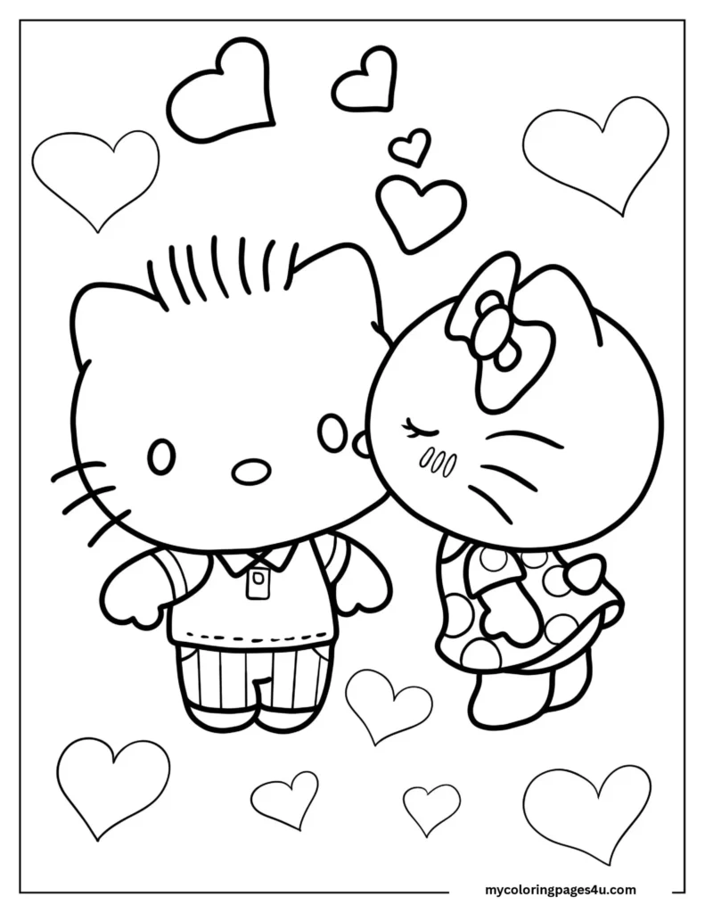 hello kitty and friends coloring pages Hello Kitty kissing Dear Daniel