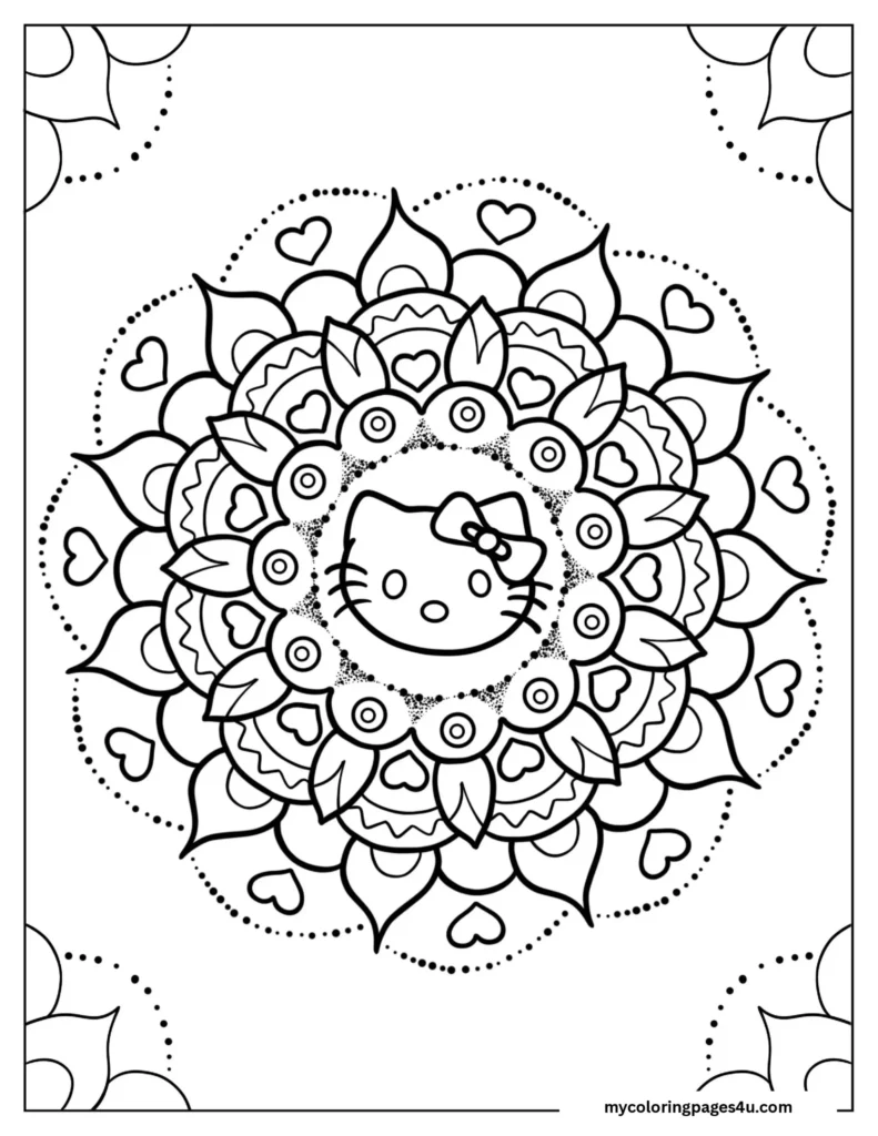 Hello Kitty Mandala Coloring In For Kids