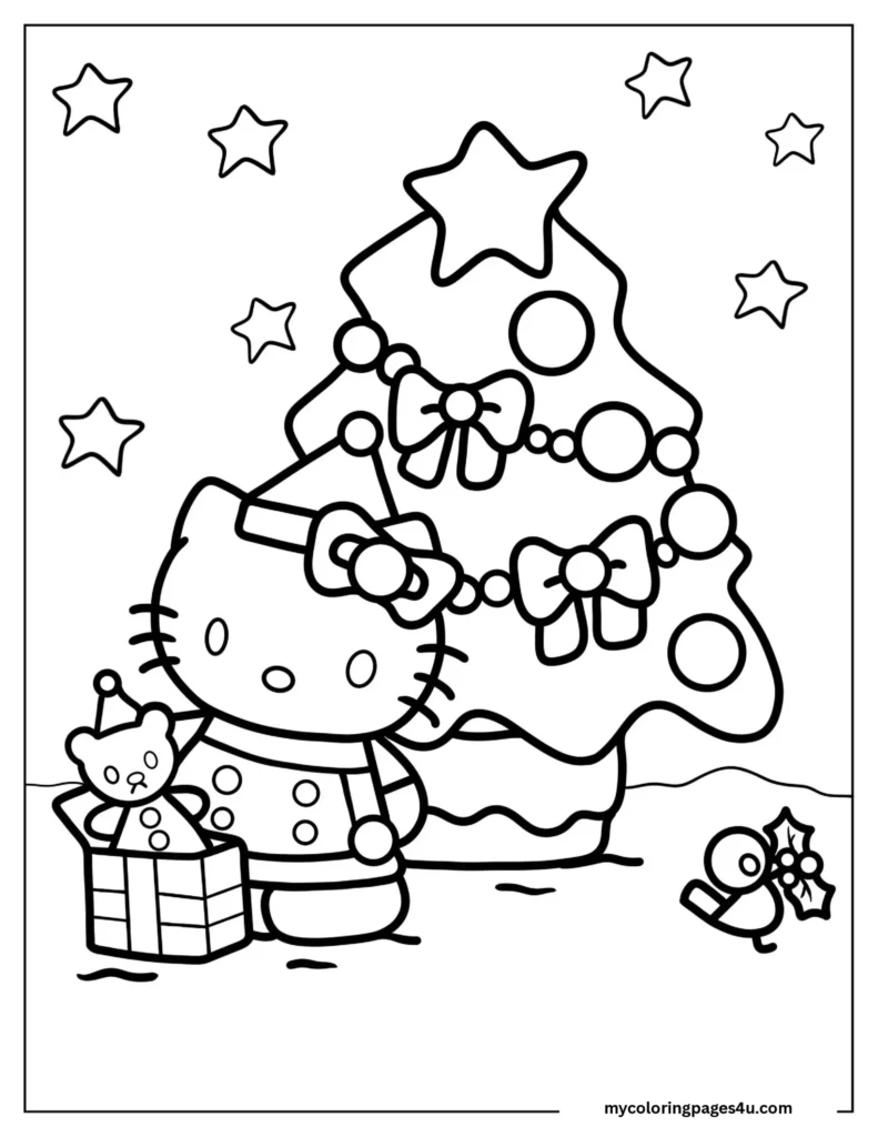 hello kitty coloring pages printable Christmas themed free PDF