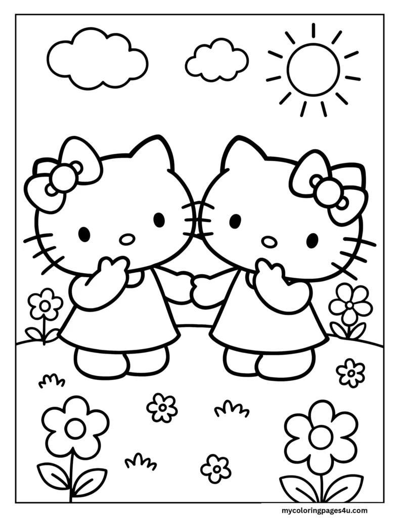 hello kitty and friends coloring pages  Hello Kitty and Mimmy sisters
