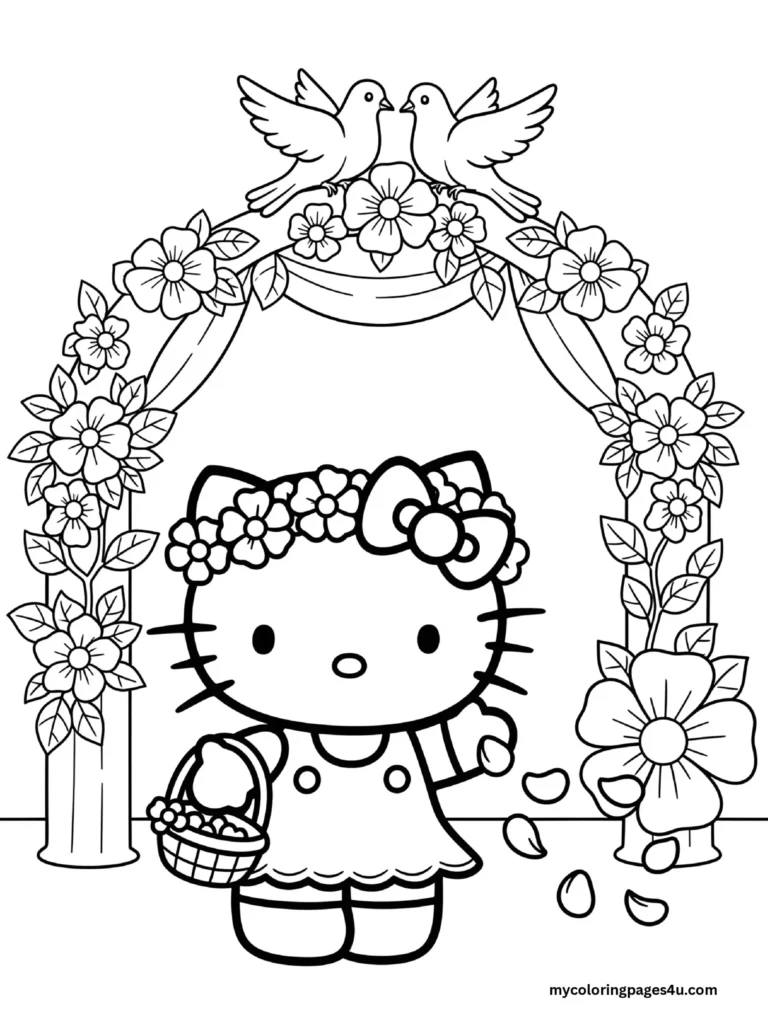 Hello Kitty As A Flower Girl Coloring Page