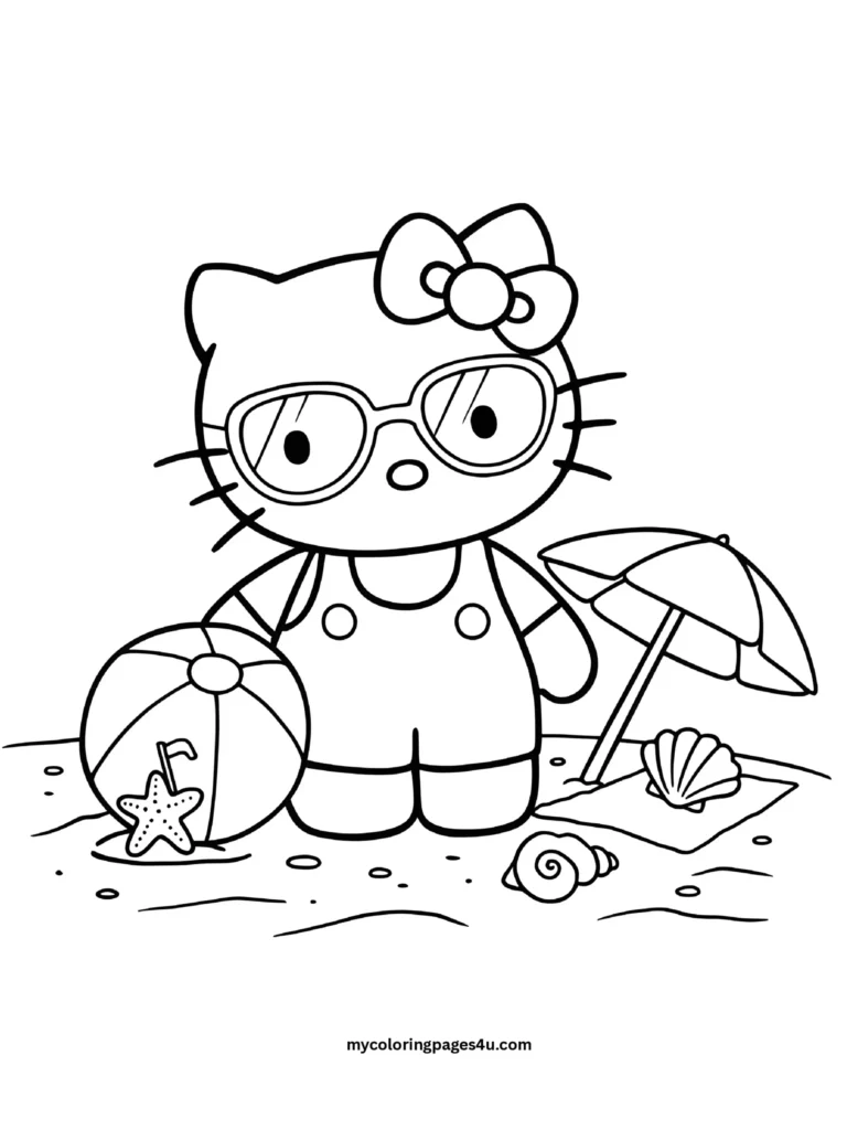 Hello-Kitty-at-the-Beach-coloring-