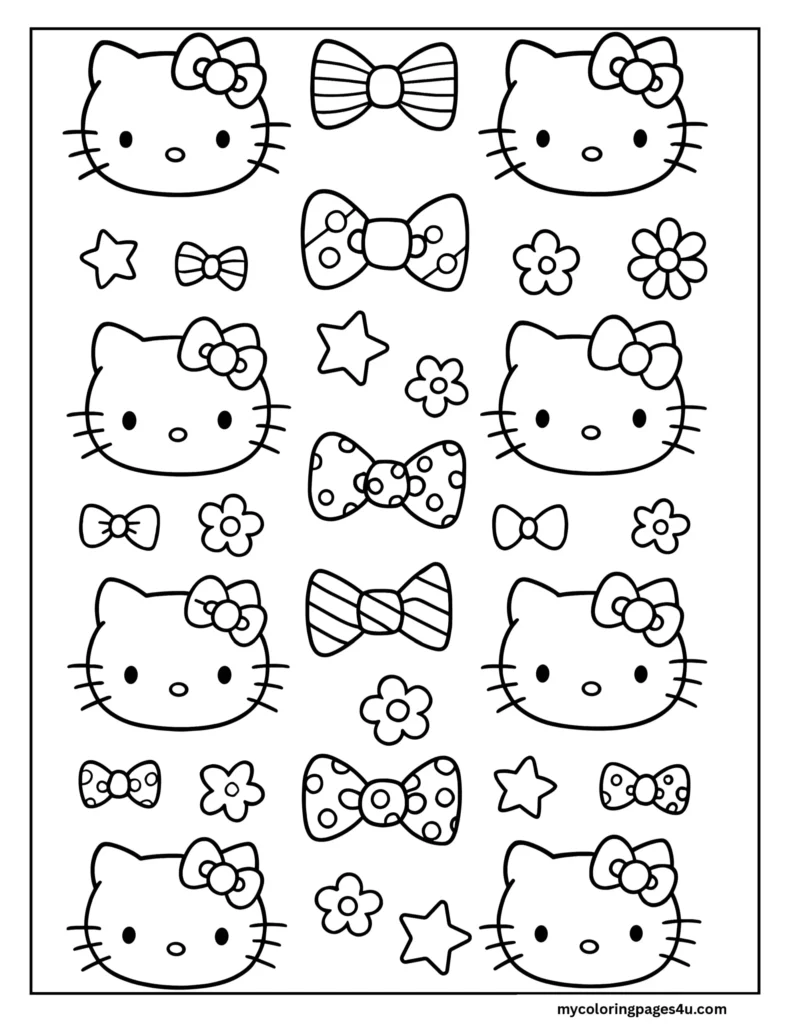 Hello Kitty Bows and stars Coloring Page