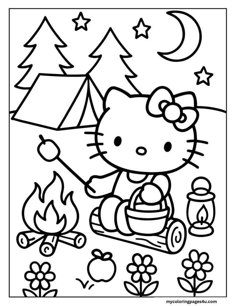 Hello Kitty Camping Coloring Page