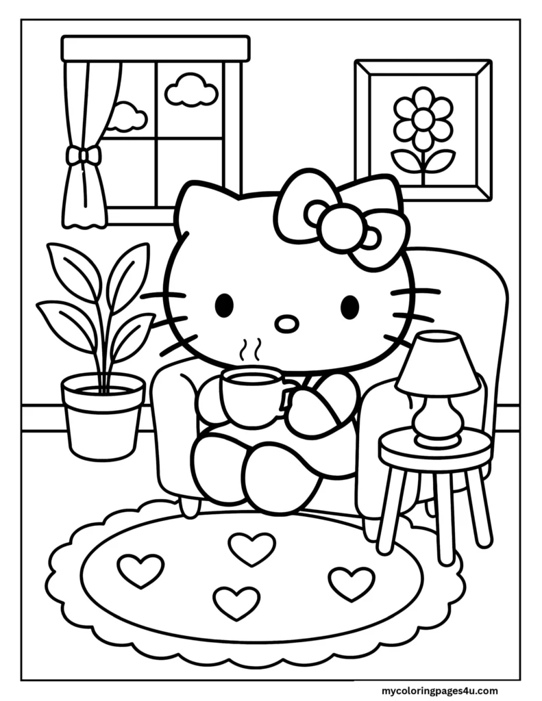 Hello Kitty Chilling At Home Coloring Page
