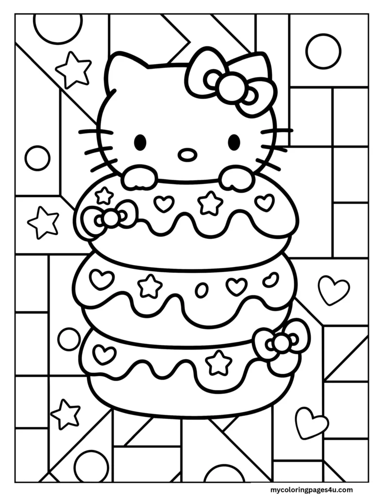 Hello Kitty In A Stack Of Donuts Coloring Page