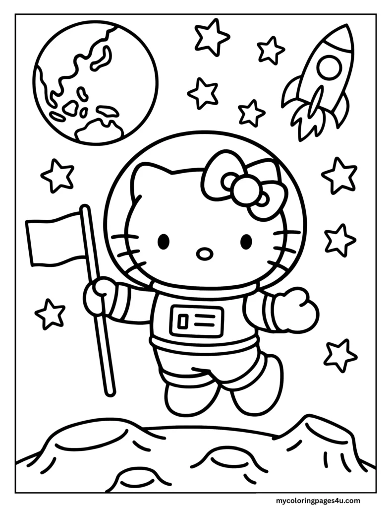 Hello Kitty In Space Coloring Page