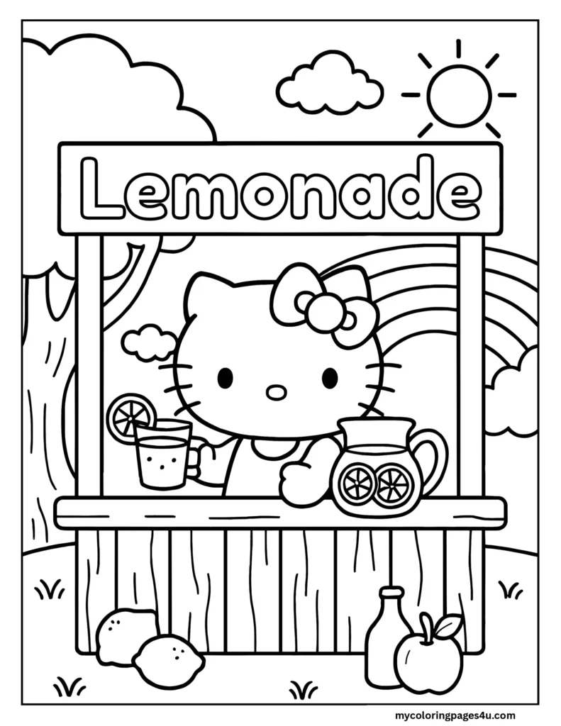 Hello Kitty Lemonade Stand Coloring Page