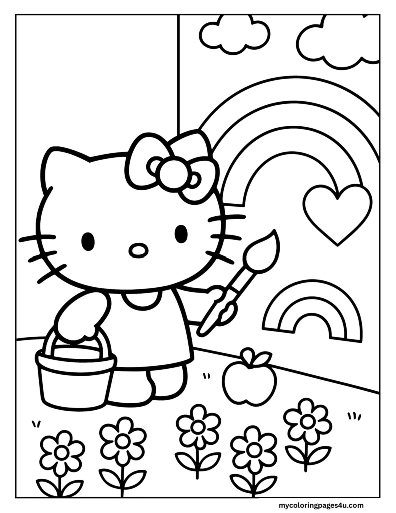 Hello Kitty Painting A Mural Coloring Page