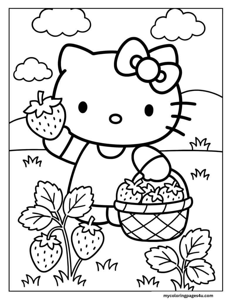 Hello Kitty Picking Coloring Page