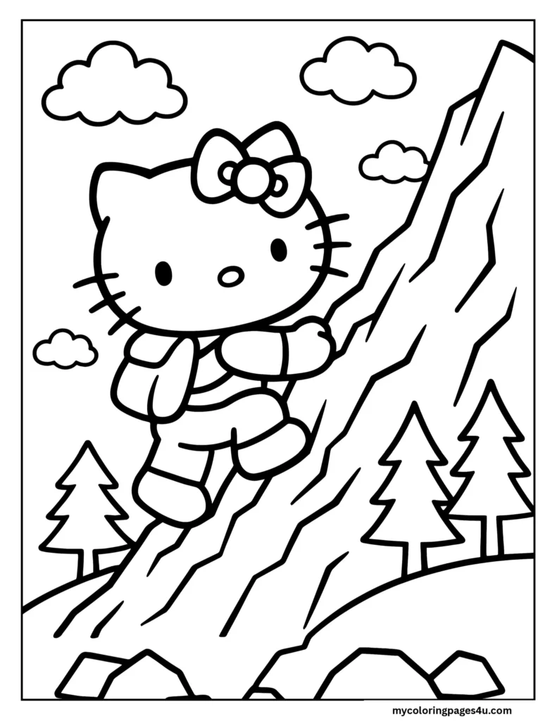 Hello Kitty Rock Climbing Coloring Page