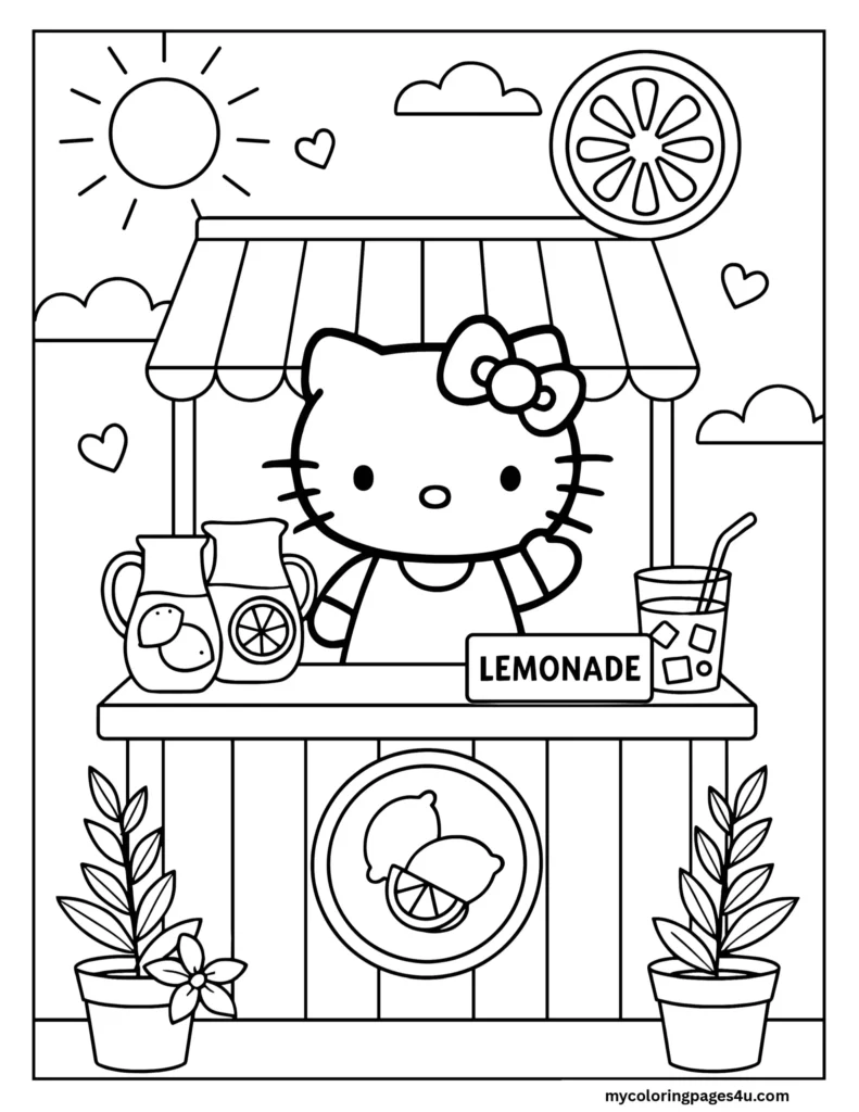 Hello Kitty Selling Lemonade Coloring Page