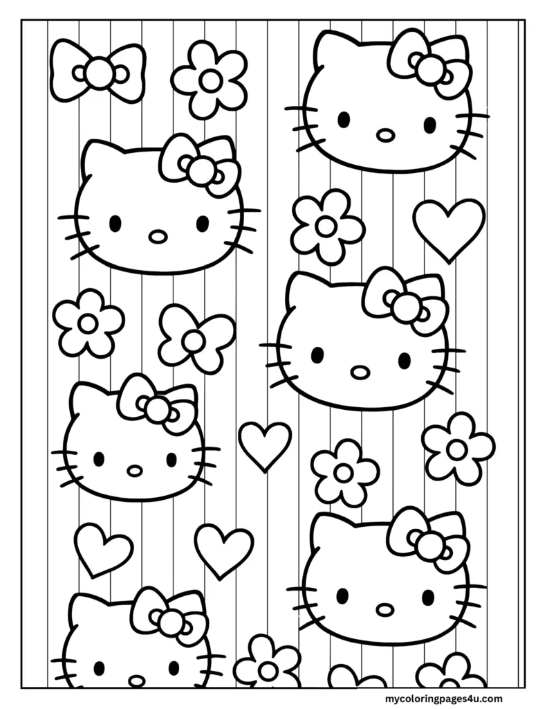 Hello Kitty Pleasant Background Coloring Page