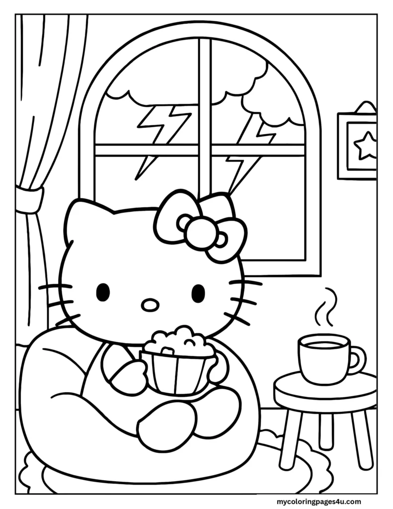 Hello-Kitty-with-popcorn-coloring-page