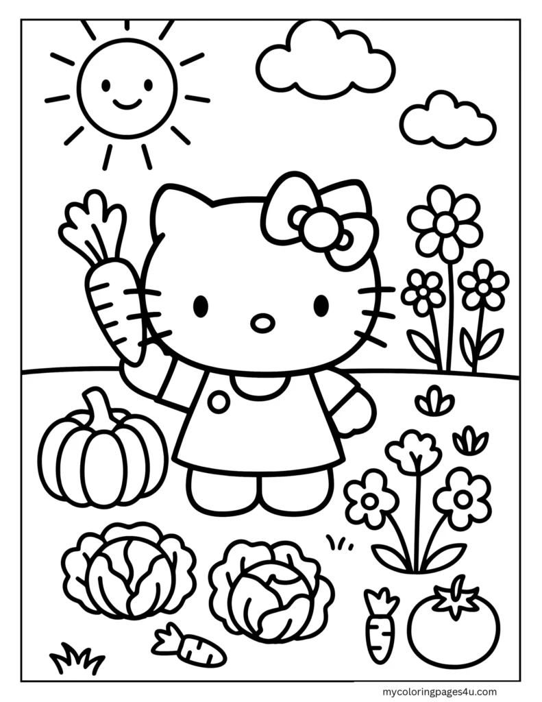 Hello Kitty With Vegetables Coloring Page