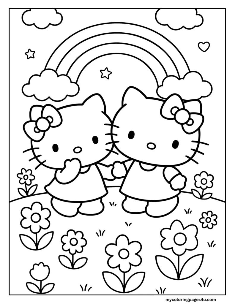Mimmy And Hello Kitty Having Fun Coloring Page