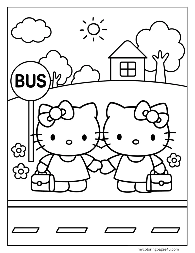 Mimmy And Her Sister Hello Kitty Coloring Page