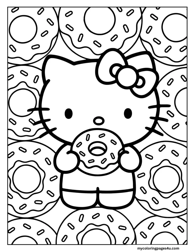Simple Hello Kitty With Donuts Coloring Page